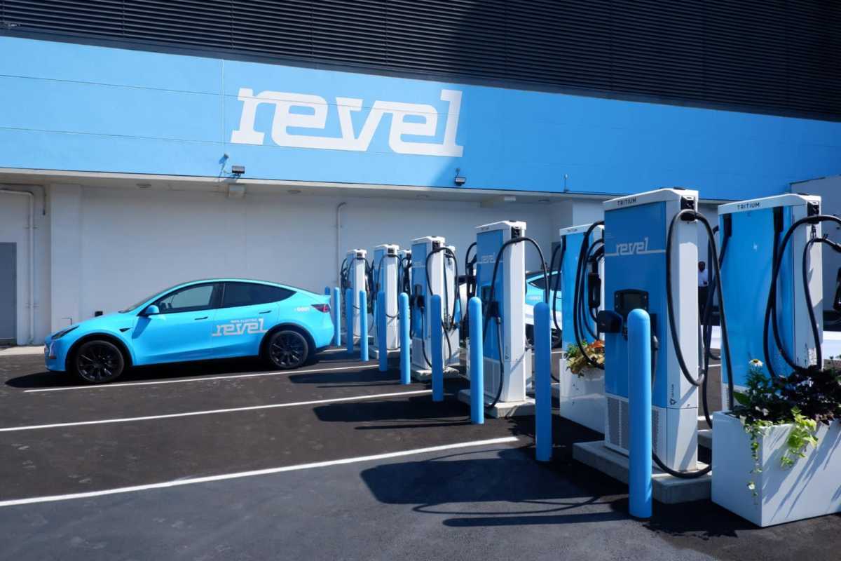 A Revel taxi at the company's Bedford-Stuyvesant charging superhub.