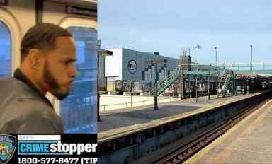 The suspect (left) assaulted the woman on a 5 train near E. 180th Street station in the Bronx, according to the NYPD.