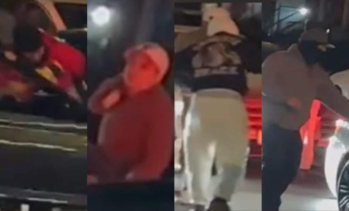 A group of suspects (pictured) assaulted the 25-year-old victim at the intersection of 60th Street and Eighth Avenue in Sunset Park on Nov. 7.