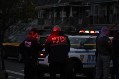 Police at Brooklyn scene where double murder suspect was shot by law enforcement agents
