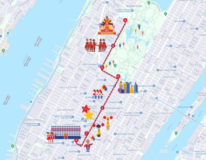 The Macy's Thanksgiving Day Parade Route. 