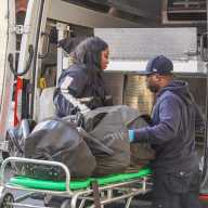 Queens man found dead with severe body trauma inside apartment building: cops 17 Queens medical examiner team loading human remains into van