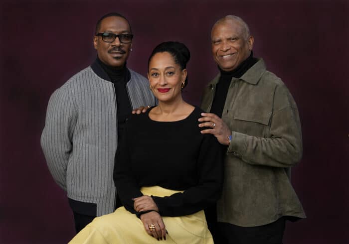 Cast of Candy Cane Lane: Eddie Murphy, Tracee Ellis Ross, and director Reginald Huldin