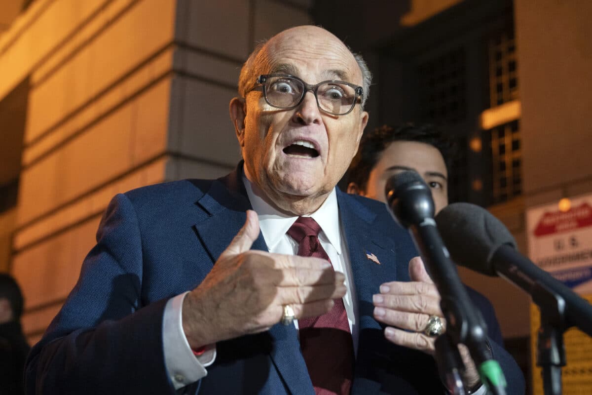 Former NYC Mayor Rudy Giuliani speaks outside courtroom