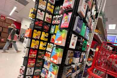 Rack of gift cards at a New York Target