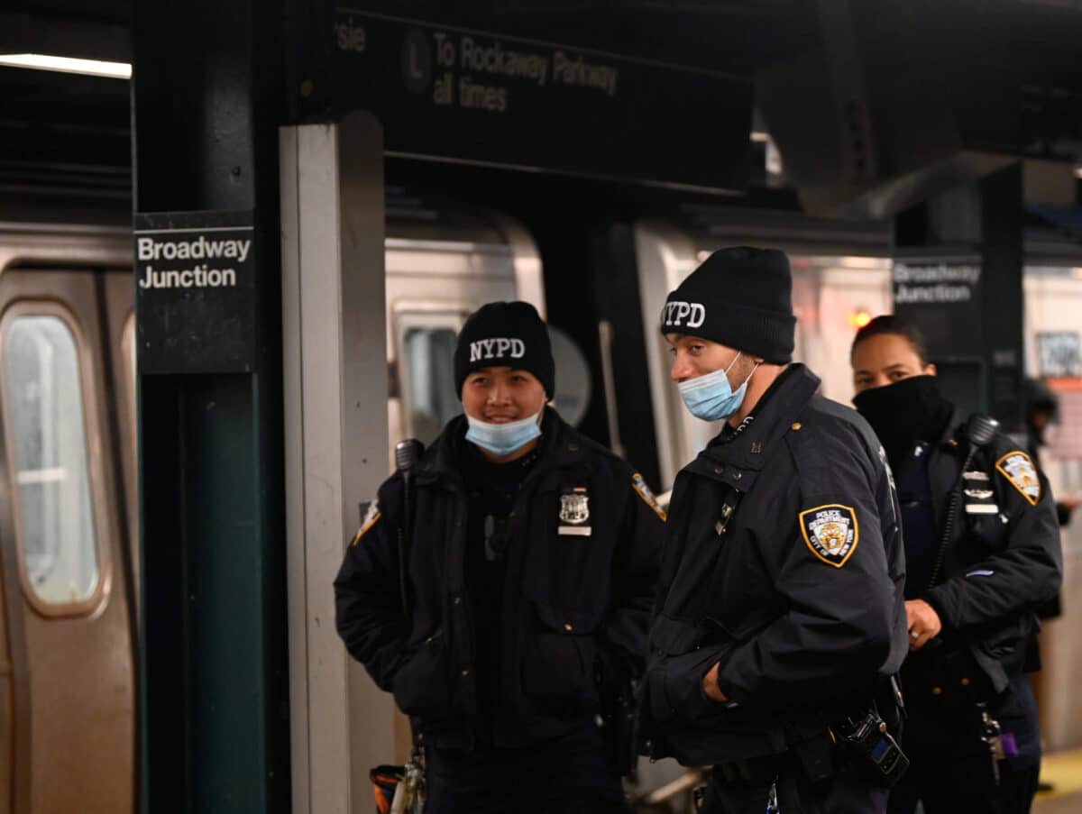 Police on subway platform in Brooklyn