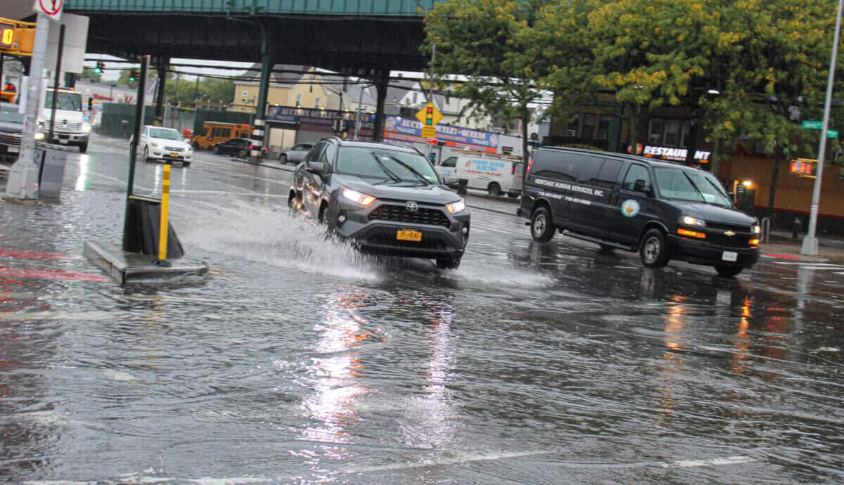 Flooding during rain storm in Queens