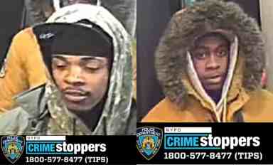 The suspects shot a man inside a grocery store at 307 Malcolm X Blvd. in Brooklyn on Dec. 14.