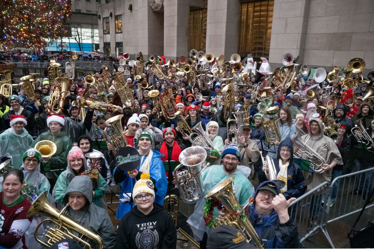 Over 300 tuba players spread holiday cheer at the annual TubaChristmas at Rockefeller Center on Dec. 10, 2023.