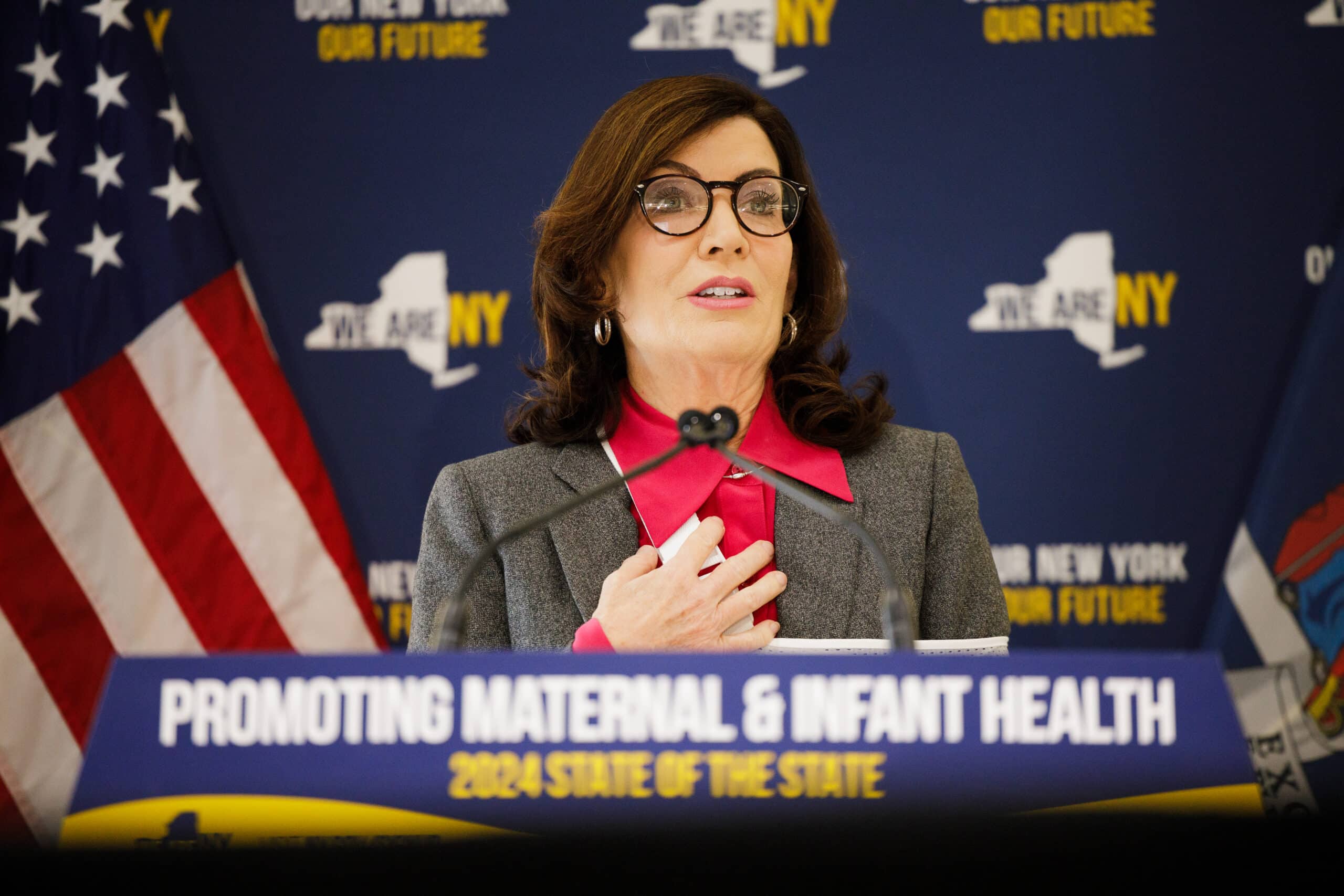 Gov. Hochul could make NY first state to offer paid family leave to pregnant individuals 4 Gov. Kathy Hochul rolls out suite of policies to combat infant and maternal mortality at a news conference at Wyckoff Heights Medical Center in Bushwick, Brooklyn