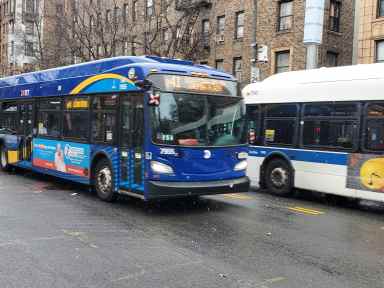 Buses going by shelter on Flatbush Avenue in Brooklyn