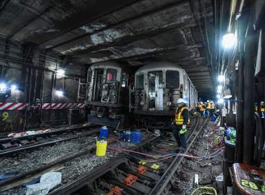 MTA subway crew restores service after train derailment