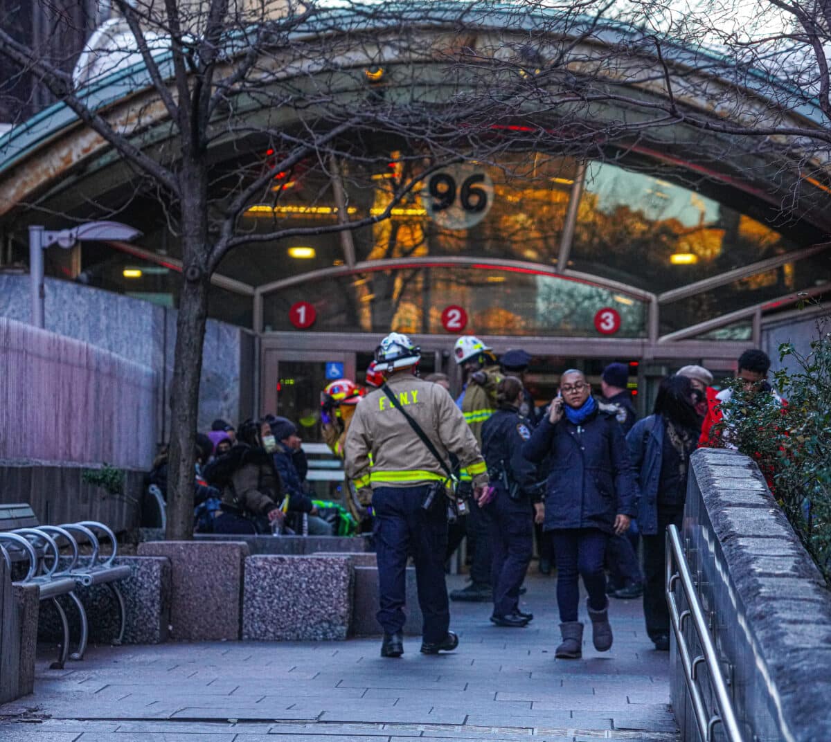 First responders outside Manhattan station where subway derailed