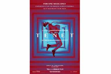 This image provided by Warner Bros. Pictures shows promotional art for the film "Tenet." The film, directed by Christopher Nolan, will return to theaters for one week on large format screens, including 70MM IMAX, starting Feb. 23.