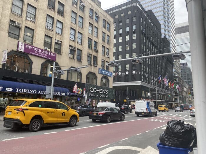 A suite of congestion pricing cameras on Third Avenue near 60th Street.