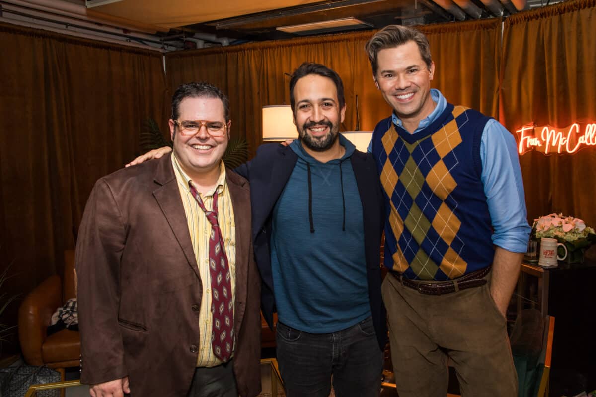 Lin Manuel Miranda with Josh Gad and Andrew Rannells