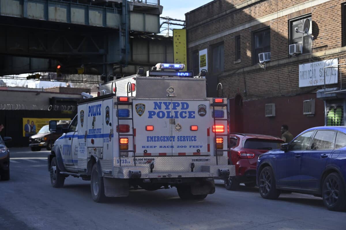 NYPD Emergency Services Unit truck at scene of Brooklyn shooting