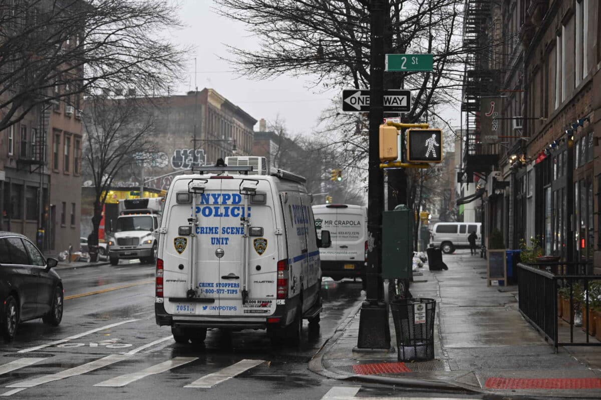 Police vehicle outside Brooklyn shooting scene