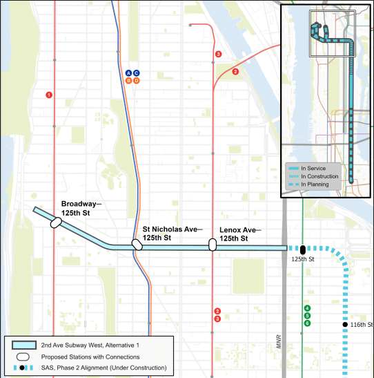 Map of proposed Second Avenue Subway extension