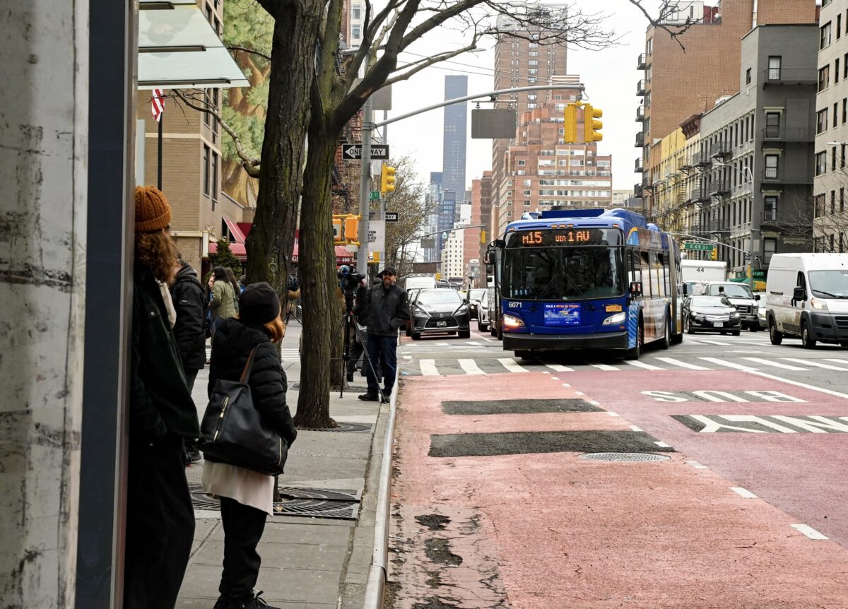 M15 MTA bus pulls into stop