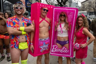 Barbie and Ken at Cupid's Undie Run in Manhattan