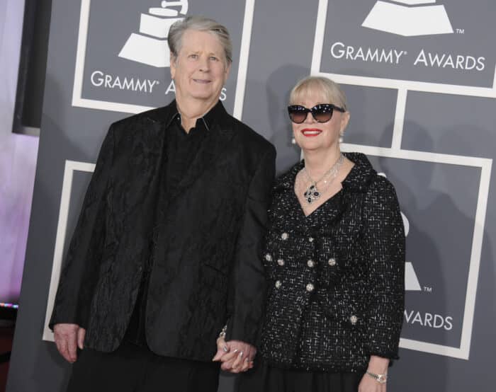 Musician Brian Wilson, left, and Melinda Ledbetter Wilson arrive at the 55th annual Grammy Awards on Sunday, Feb. 10, 2013, in Los Angeles.