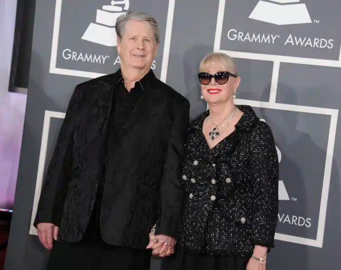 Musician Brian Wilson, left, and Melinda Ledbetter Wilson arrive at the 55th annual Grammy Awards on Sunday, Feb. 10, 2013, in Los Angeles.