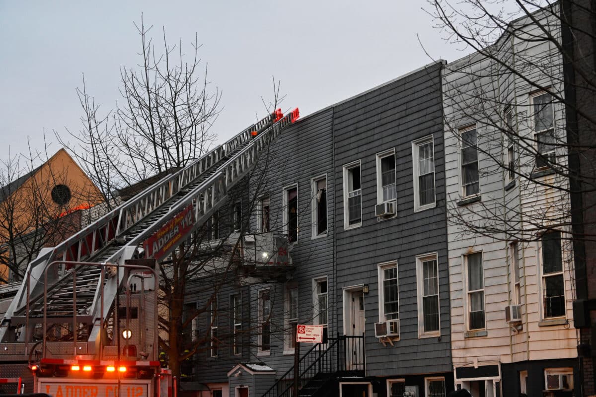 Firefighters battled a two alarm fire at 258, 260 and 262 Palmetto Street in Bushwick Brooklyn on Thursday afternoon.