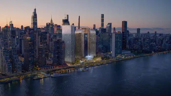 The northern two towers would be conjoined by a skybridge and house a pair of hotels. 