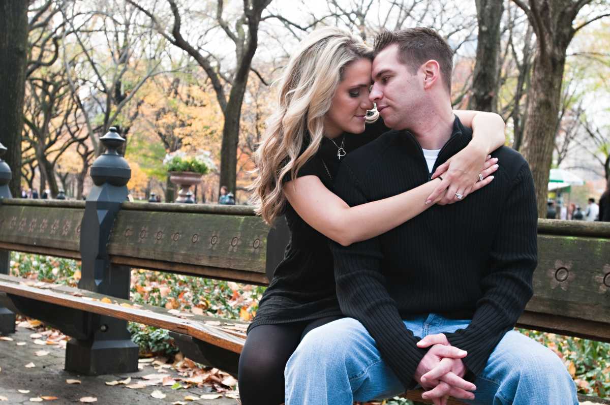 Romantic Couple on a park bench
