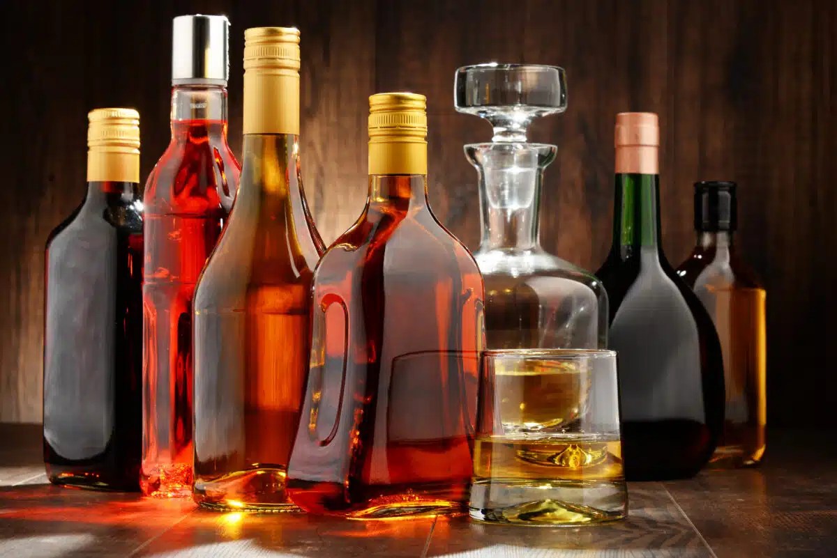 Bottles of assorted alcoholic beverages