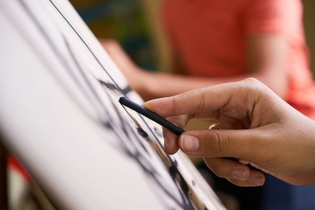 Male Hand Drawing Young Man Sketching Artist Training At School