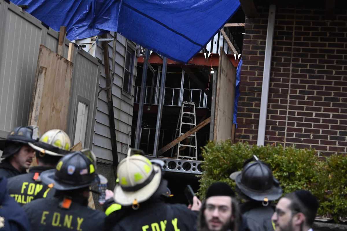 FDNY units working the scene of a building collapse in Brooklyn.