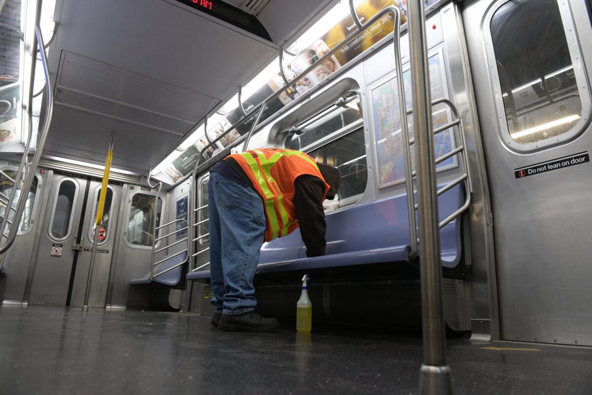 MTA cleaner working during COVID-19 pandemic