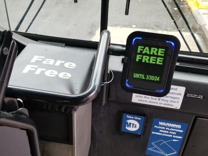 OMNY sign for Fare Free bus ride