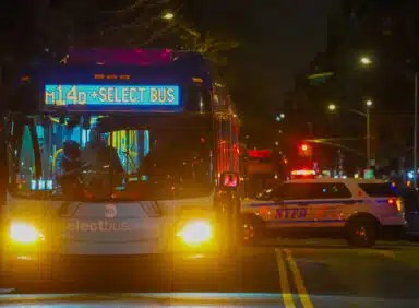 MTA bus stopped near East Village site where pedestrian was struck and killed