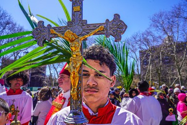 Palm Sunday procession and cross