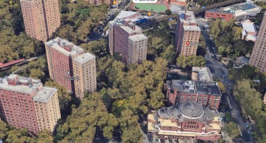 Satellite view of the Bronx housing complex where a woman was killed