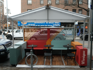 An outdoor dining setup prototype in NYC