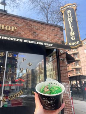 Green St. Patrick's Day dumplings at Brooklyn Dumpling Shop
