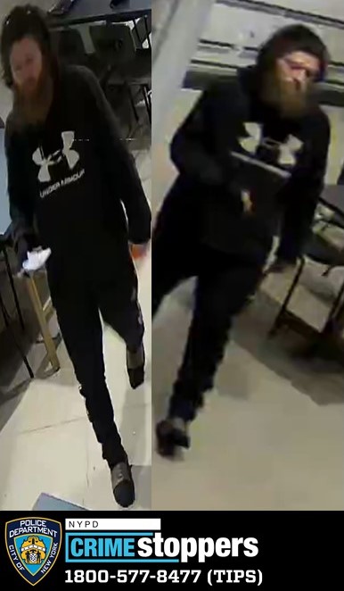NYPD photo of a man dressed in black wanted for Manhattan assault