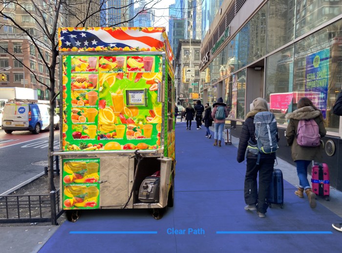 street vendor cart parked on NYC sidewalks in daytime 