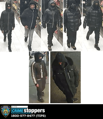 police photo of suspects, most dressed in all black, wanted for robberies of pot on the West Side