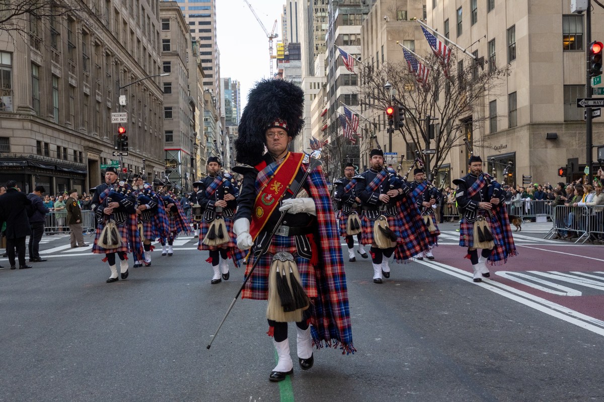 Marching bands at the St. Patrick's Day Parade along 5th Avenue. 