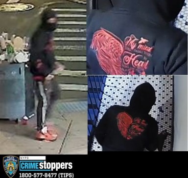 photos of man wearing a black hooded sweatshirt accused of raping a woman in SoHo