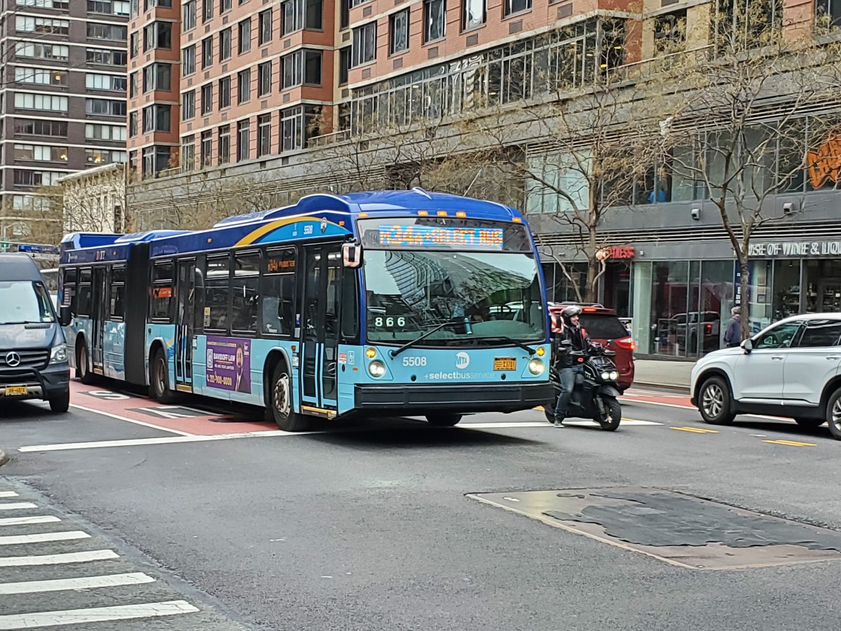 Bus riding along Manhattan