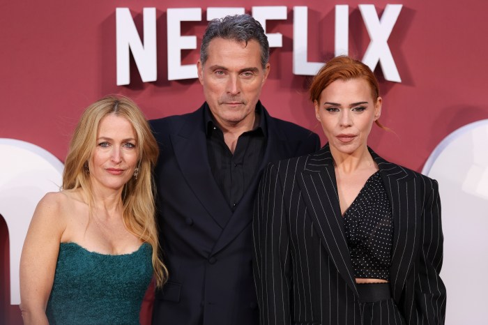 Scoop cast members Gillian Anderson, Rufus Sewell and Billie Piper