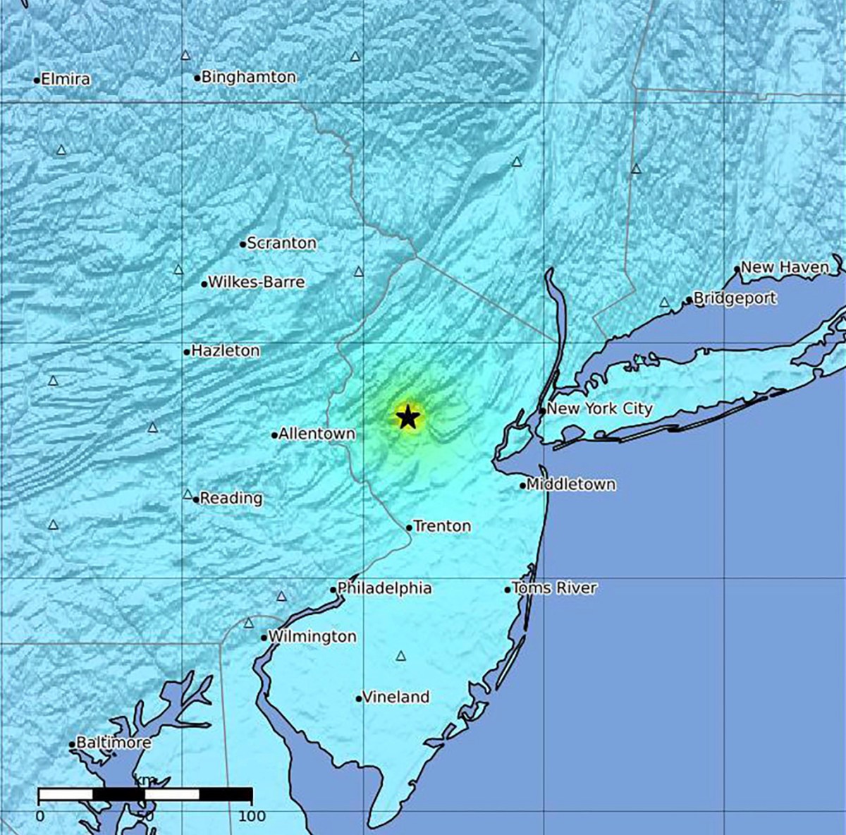 Map of epicenter of earthquake that impacted New York City