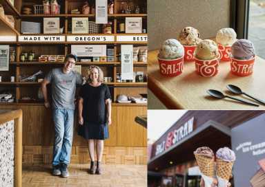 Salt & Straw ice cream founders with scoops of flavors