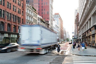 Truck traveling on Manhattan street before congestion pricing